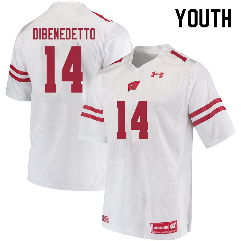 Youth #14 Jordan DiBenedetto Wisconsin Badgers College Football Jerseys Sale-White - Click Image to Close